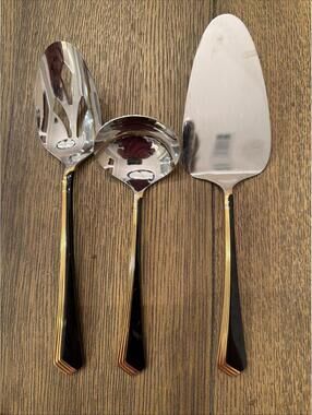 Yamazaki Patrick Ramona Black Gold Accent Serving Pieces – Set of 3 – Stainless